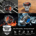 Military Steel Smart Watch Men Flashlight 1.9 Inch Outdoor 700mAh Sports Fitness Watch Bluetooth Call Smartwatch for Android iOS