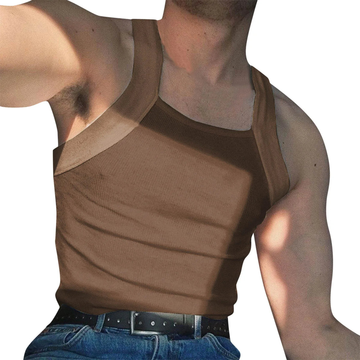 Tank Top Men Summer New Fashion Sleeveless Square Neck Spliced Solid Color Ropa Para Hombre Gym Clothing Men