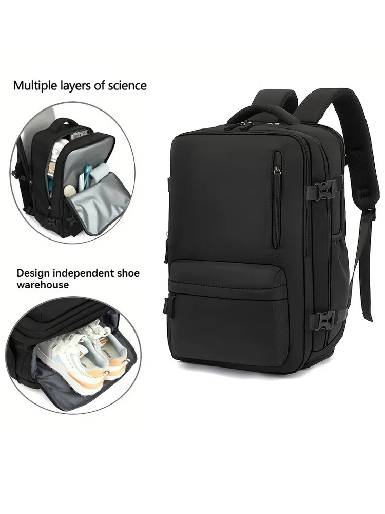 Expandable Business Travel Backpack, Waterproof Laptop Backpack Fits 15.6 Inch Notebook with Luggage Strap for Work Trip