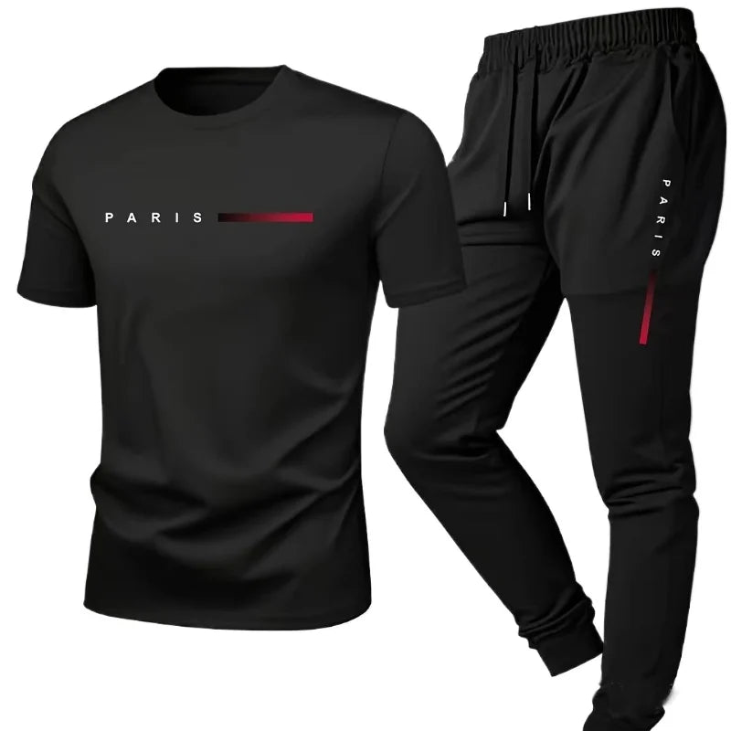 2026 New Arrival Men's Tracksuit T-shirt and Sweatpants Spring Summer Daily Casual Sports Short Sleeve Outfit Male Fashion Set