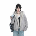Autumn Winter Warm Plus Velvet Jacket Women American Vintage Hooded Short Outwear Female Casual Loose Plush Neck Cotton Coat