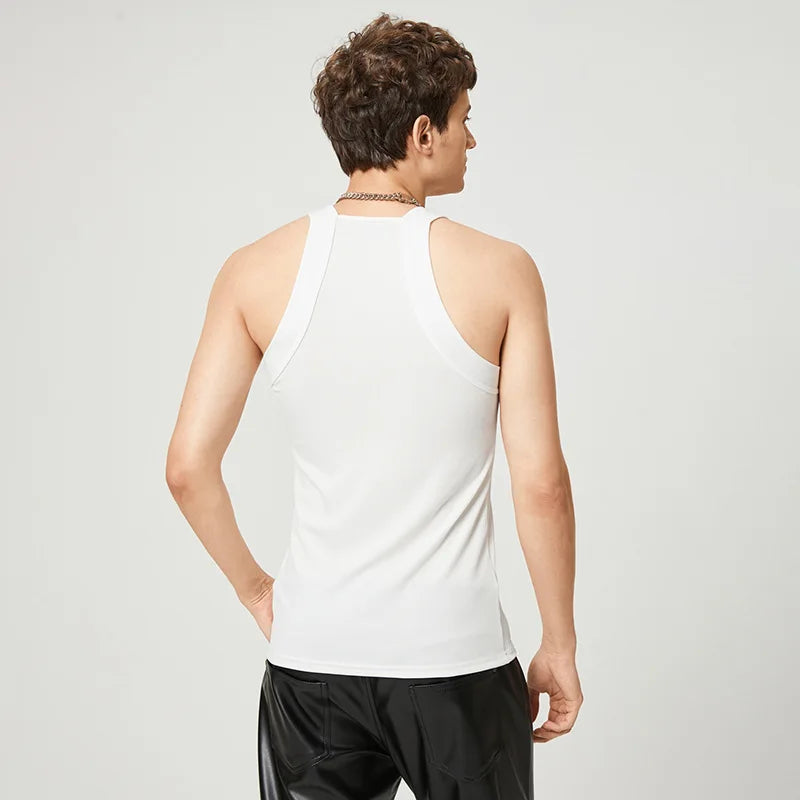 Tank Top Men Summer New Fashion Sleeveless Square Neck Spliced Solid Color Ropa Para Hombre Gym Clothing Men