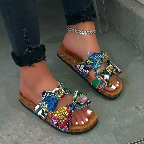 Sandalias para mujer de dos tiras con lazo