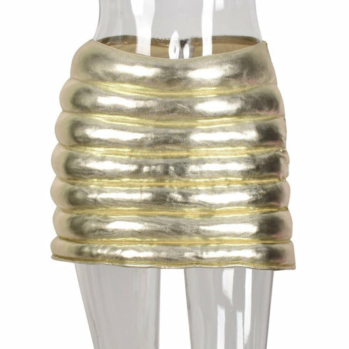 Champagne Women's Puffer Skirt Metallic Shiny Warm Quilted Mini A-line