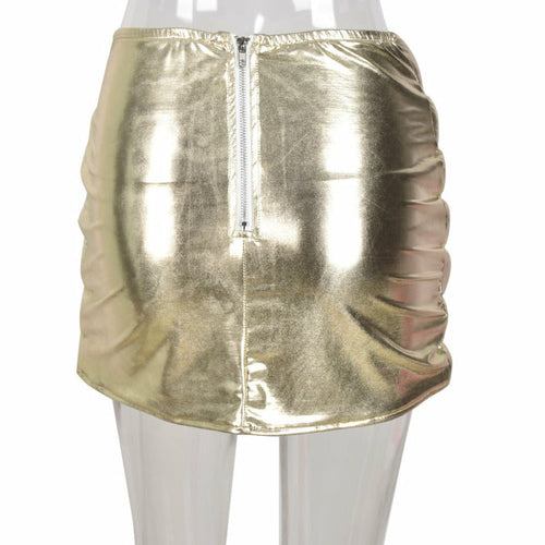 Champagne Women's Puffer Skirt Metallic Shiny Warm Quilted Mini A-line