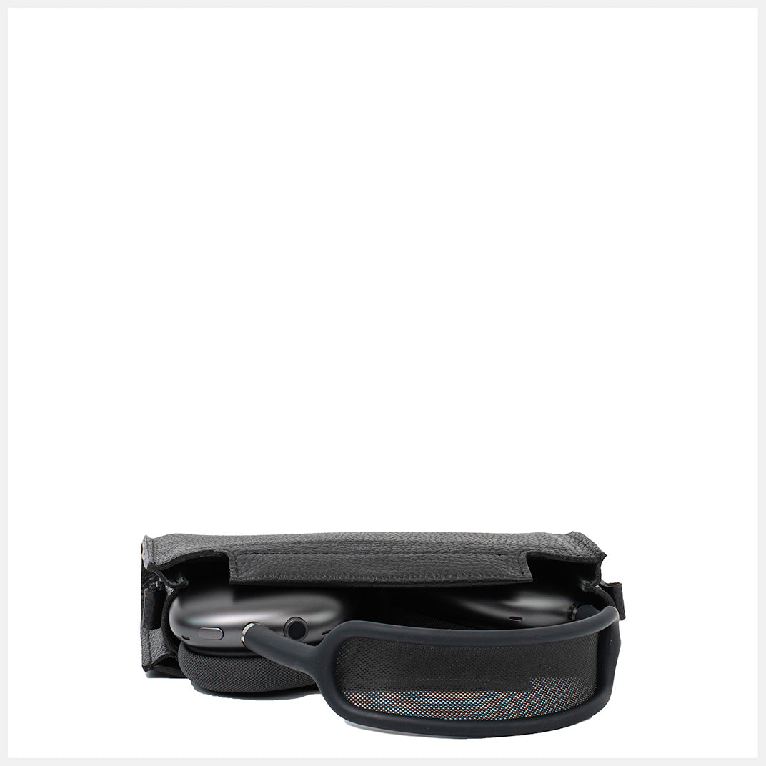 Leather Case with Adjustable Fabric Strap for AirPods Max (Black)