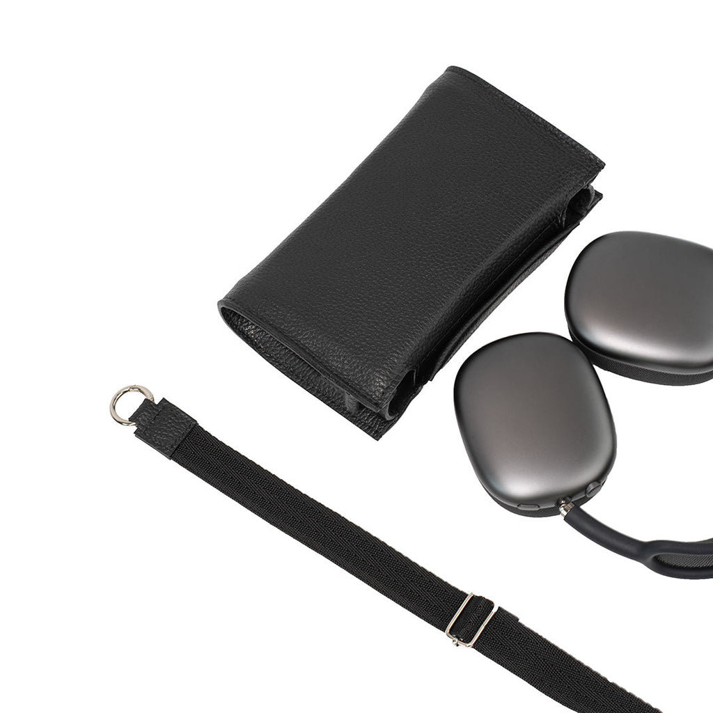 Leather Case with Adjustable Fabric Strap for AirPods Max (Black)