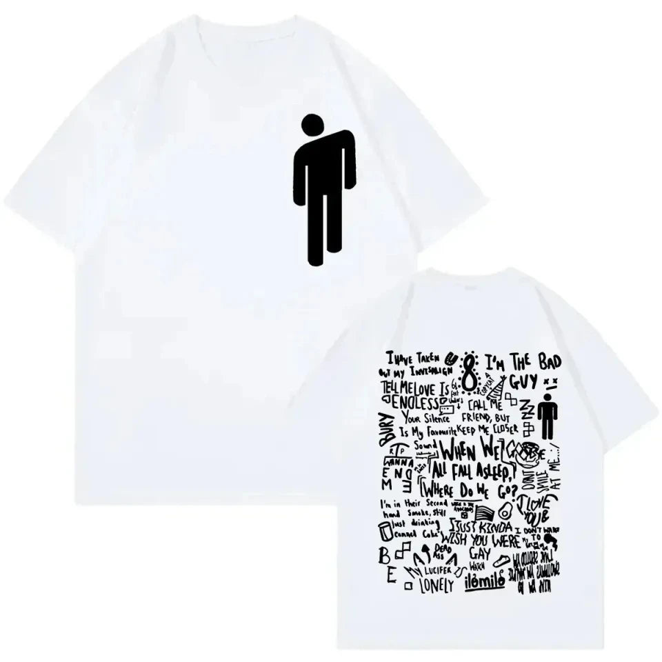 Crew Neck T - Shirt with Billie Eilish Icon Lyric Collage Creative - Inspired Graphic Featuring Pop Art for Fans Billie Eilish