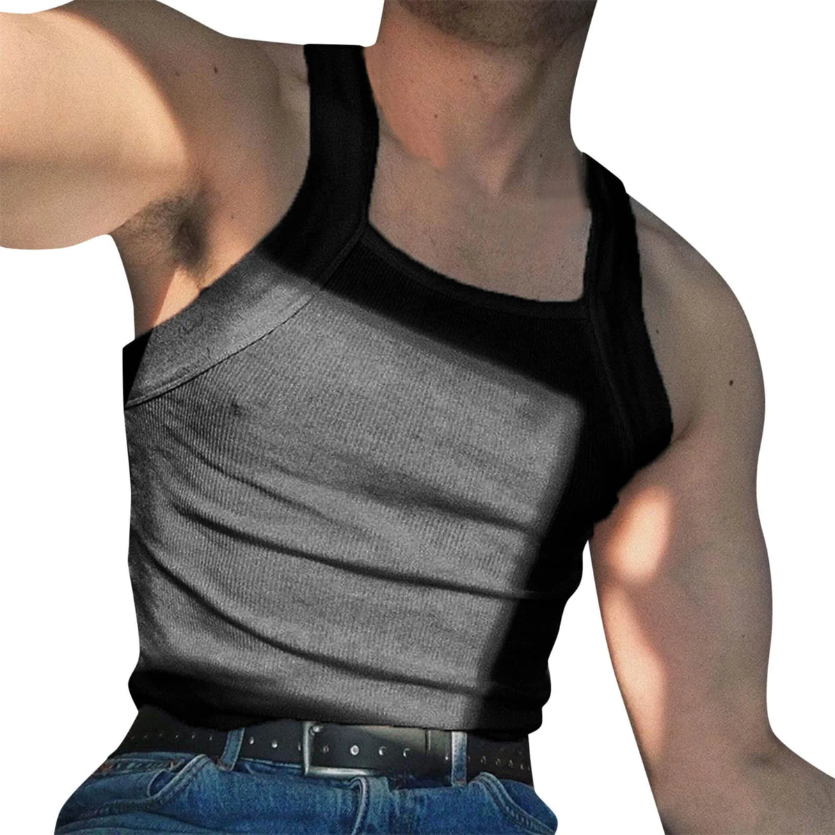 Tank Top Men Summer New Fashion Sleeveless Square Neck Spliced Solid Color Ropa Para Hombre Gym Clothing Men