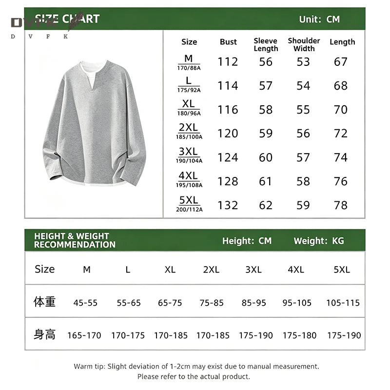 Mens Waffle Texture Long Sleeve Tee Fake Layer V Neck Design Loose Lightweight Streetwear Blouse