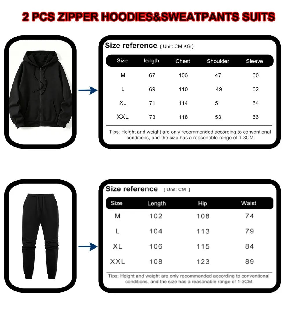 2Pcs Zipper Hoodies Set Womens Munich Germany Printed Sweatpantswinter Pocket Oversized Pants Hoody Sporty Fleece Warm Clothes