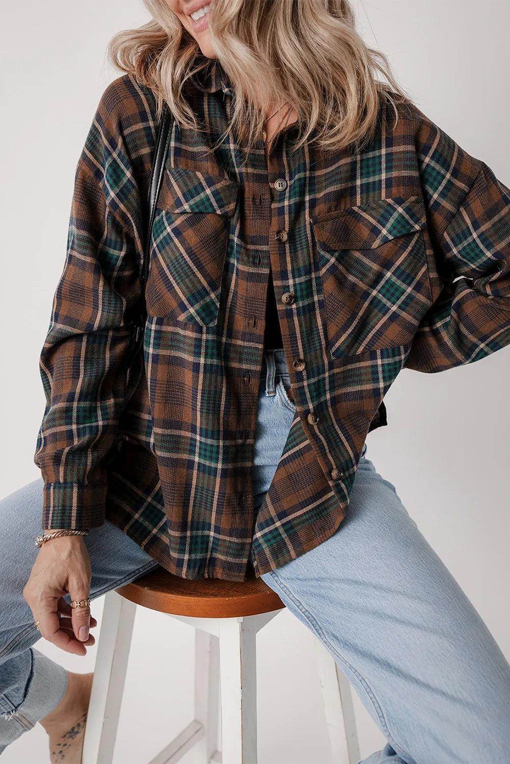 Plaid Button Up Long Sleeve Jacket for Women Stylish Fit