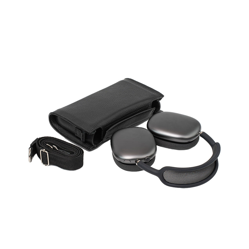 Leather Case with Adjustable Fabric Strap for AirPods Max (Black)